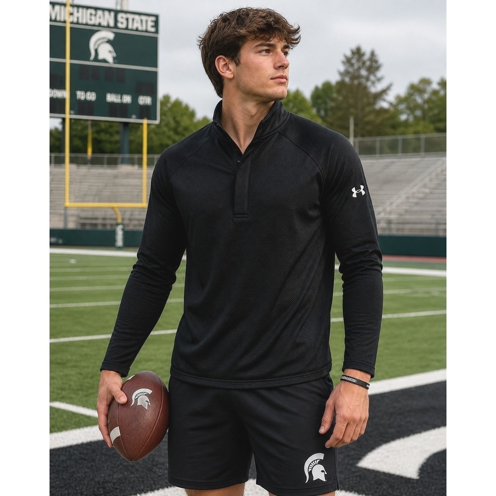Under Armour ColdGear Storm Mens Snap Mock Neck Pullover Black Waffle Knit Large